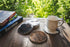 4.5" Set 8 Sunshine Cowhides Natural Cowhide Coaster - Round Assorted Tones Genuine Leather Coasters for Coffee Table