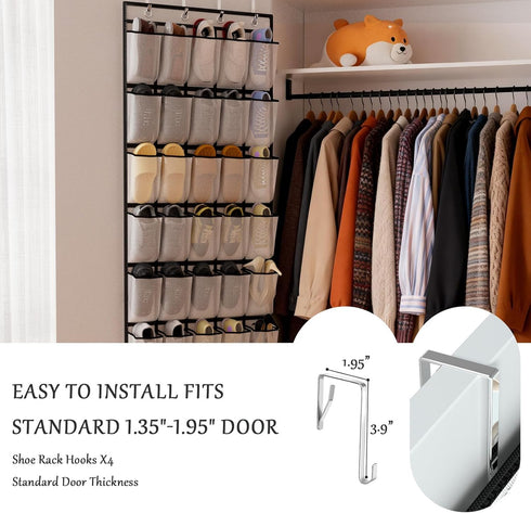 40 Closet homyfort Over the Door Shoe Organizer, Large Breathable Mesh Pocket,Space Saving Hanging Shoe Rack,Shoe