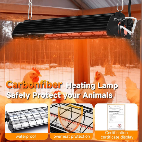 ATHCOHT 400W 60 12000H Bulb 2 Heat Lamp for Chickens Upgraded Large Chicken Coop Brooder Heater Carbon Fiber Waterproof