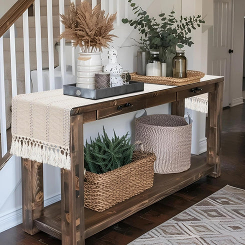 72 Inches, yuboo Beige Table Runner Boho Dresser Runners for Bedrrom, Spring Macrame Coffee Table Runner for Dining