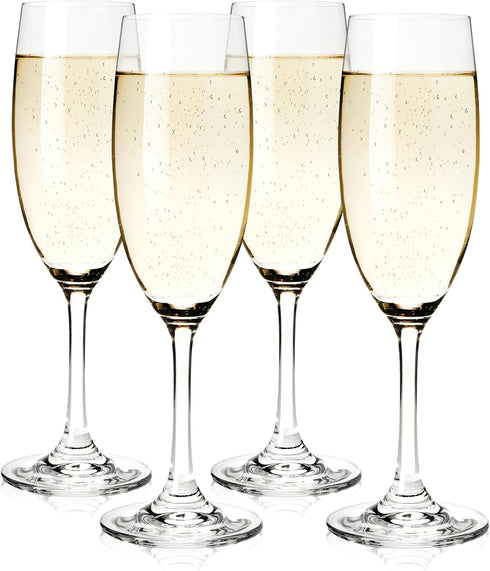 True Cuvée Crystal Champagne Flutes Set of 4, Stemmed Glasses for Sparkling Wine & Mimosas, 7oz