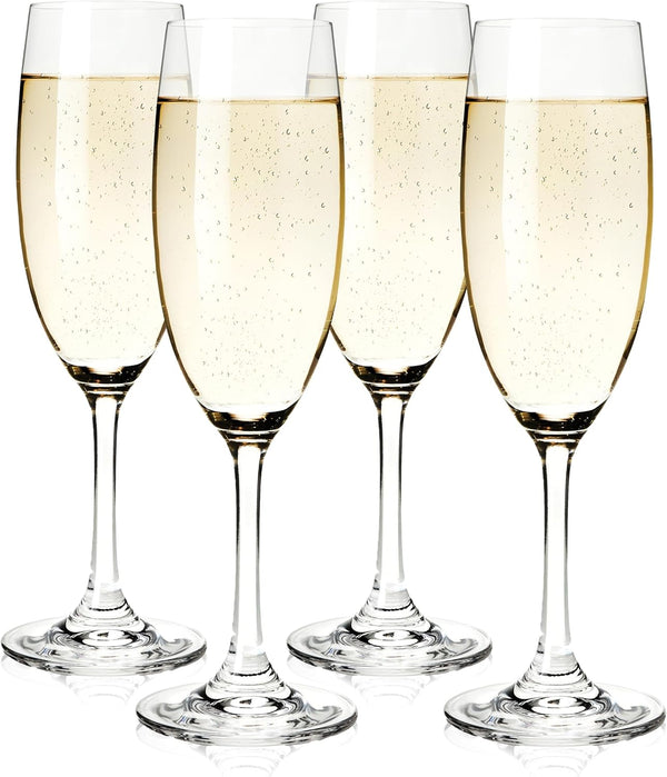 True Cuvée Crystal Champagne Flutes Set of 4, Stemmed Glasses for Sparkling Wine & Mimosas, 7oz