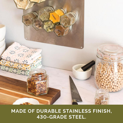 6x8 Inches Gneiss Spice Stainless Finish Wall Plate Base for Magnetic Spice Jars, Small (Jars Not Included)