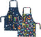 BeeGreen Kids Apron 2 Pack with Adjustable Strap, Front Pocket for Girls Toddler Painting Baking (Dinosaurs+Space