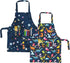 BeeGreen Kids Apron 2 Pack with Adjustable Strap, Front Pocket for Girls Toddler Painting Baking (Dinosaurs+Space