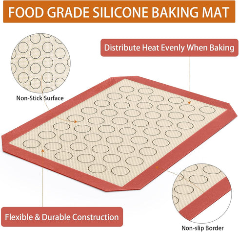 Baking Sheet with Silicone Mat Set of 4, Deedro Stainless Steel Cookie Sheet with Non-Toxic Baking Mats.