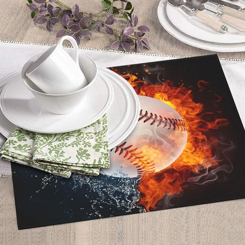 Baseball Dish Drying Mat 18x16 in, Sports-Themed Absorbent Pads with Cool Fire & Water, Drainer Mats for Kitchen Counter