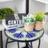 12 Inch Arbuxzuy Small Outdoor Side Table with Blue Morning Glory, Glass Mosaic Patio Table Indoor, Round Plant Coffee