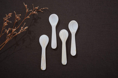 DUEBEL Set of 6 White Mother of Pearl Caviar Spoons for Serving Caviar, Egg, Ice Cream, Coffee (11x2.5cm)