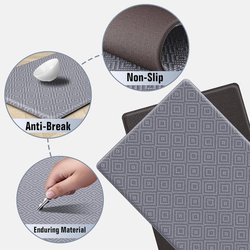 Mattitude Kitchen Mat Set - 2PCS Cushioned Anti-Fatigue Rug, Waterproof Standing Desk Mat for Kitchen, Sink, Office,