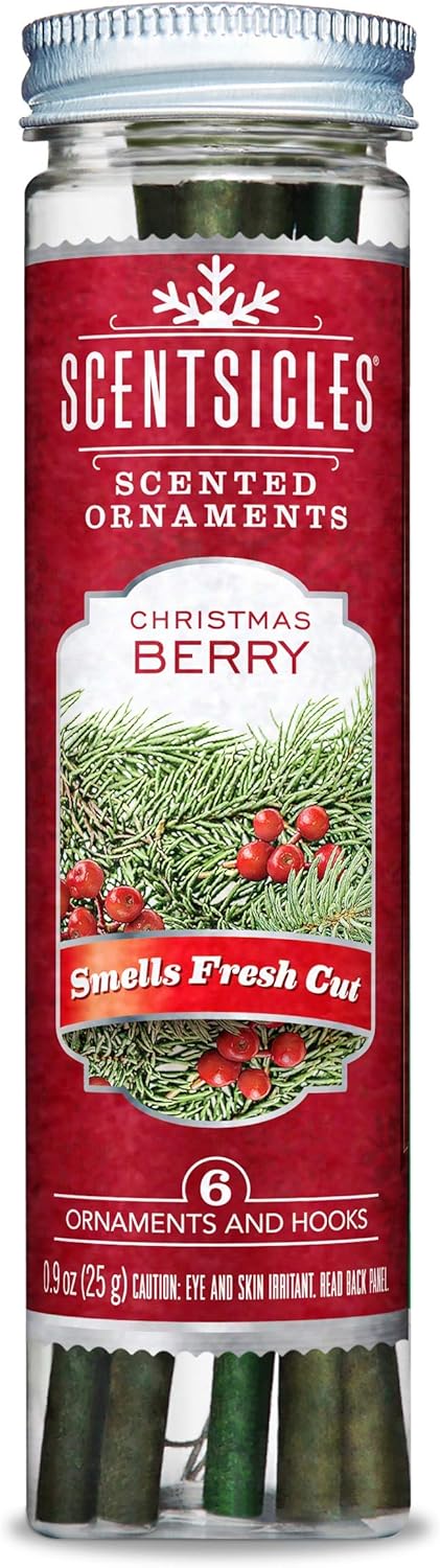 Scentsicles Christmas Berry Scented Ornaments with Hooks - 1 Bottle (6 Sticks Total)