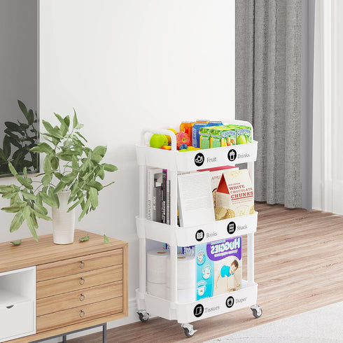 3-Tier Laiensia Rolling Cart with Wheels,Multifunction Utility Storage Carts, Kitchen Storage Organizer,Mobile Shelving