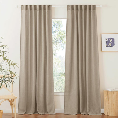 RYB HOME Khaki Linen Curtains 95 inches, Rod Pocket & Back Tab