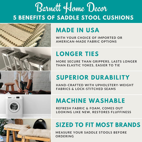 Barnett Home Decor Saddle Seat Bar Stool Cushion - Latex Foam Fill, Reversible, Machine Washable - for Gaucho - Satori