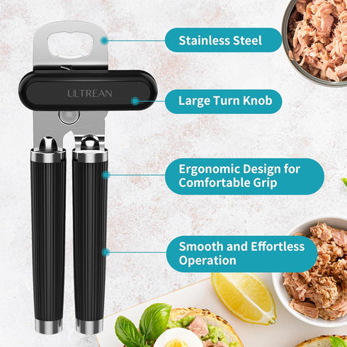 Ultrean Manual Can Opener, Heavy Duty Stainless Steel with Soft Touch Handle, Rust Proof (Black)