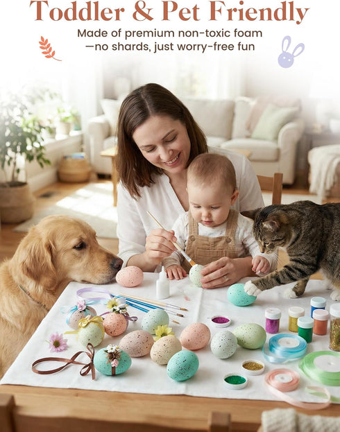 Allaugh 24pcs 2.4" 1 Pastel Easter Eggs Decorations: Solid Speckled Foam Eggs - Fills Gallon Vase - Shatterproof Spring