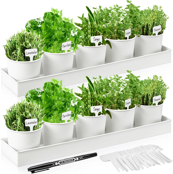FoldTier 2 Sets Herb Garden Planter Indoor Kit with Trey 10 Pcs