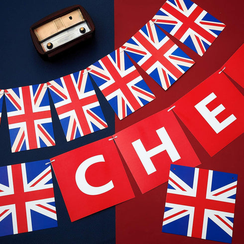 2 Pieces British Party Garland, Cheers British Banner Garland, UK Flag Pennant Banner for Hanging Decoration
