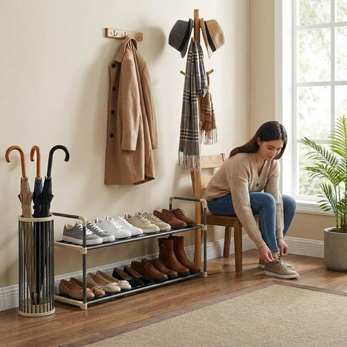 2-Tier Closet, 10 Shoe Rack - Shoe Organizer for Bathroom, Entryway - Shelf Holds Pairs Sneakers, Heels, Boots by