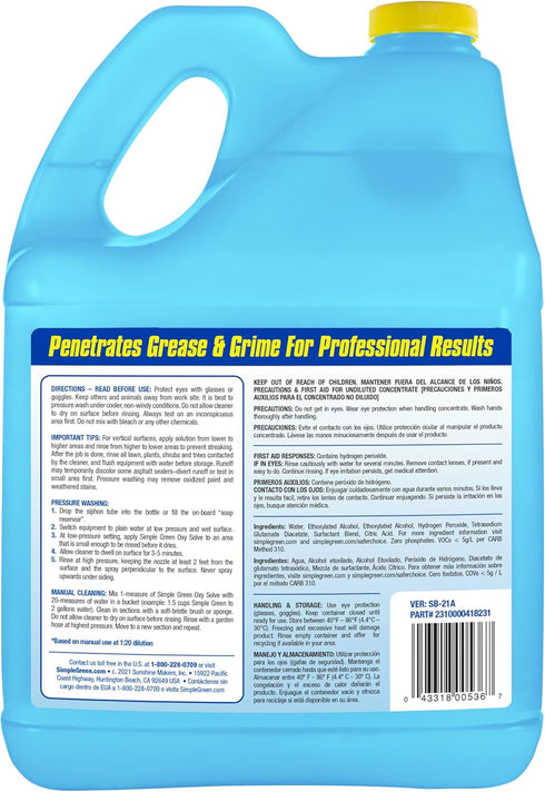 128 Oz (Packaging Simple Green Oxy Solve Deck and Fence Pressure Washer Cleaner, Colorless to Pale Straw, Unscented, Fl