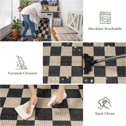 2x6 2'x6') LIVEBOX Washable Runner Rug Checkered, Black Runner Rugs for Hallway, Non-Slip Kitchen Runners, Farmhouse