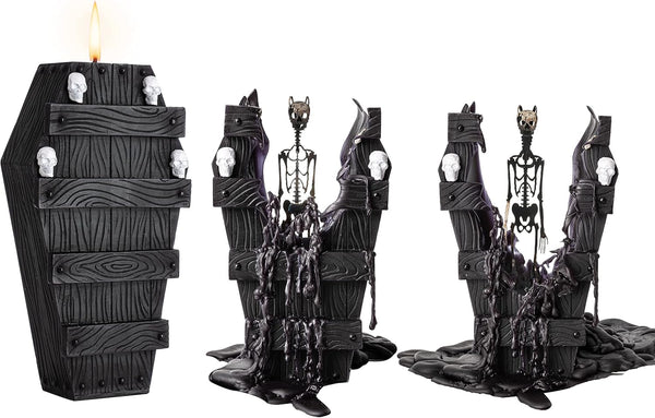 Skull Candle R.I.P. Coffin Skeleton - 7x5 Inches, Burns 12 Hours, Spooky Decorations & Gothic Vintage Gift