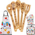 Mouse Wooden Spoons for Cooking, Cartoon Bamboo Utensils Set with Apron, Oven Mitt, Potholder, 8PCS Cute Gifts for
