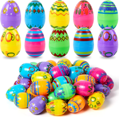 JOYIN 36PCS 2.3" Printed Empty Colorful Plastic Eggs Fillable, Bright Plastic Eggs