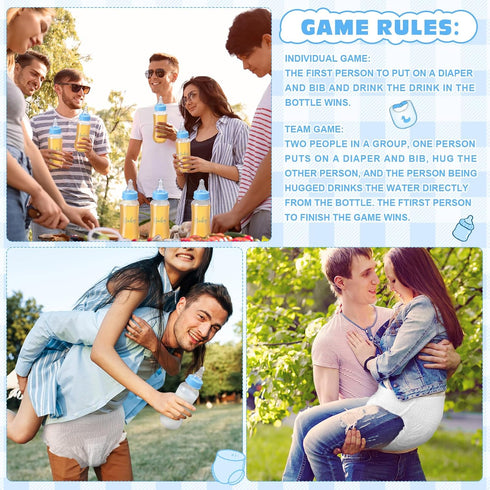 6 Sets Bottle Chug Baby Shower Games Juegos Para Plastic Baby Bottles Bibs Disposable Diapers Gender Reveal Games Baby