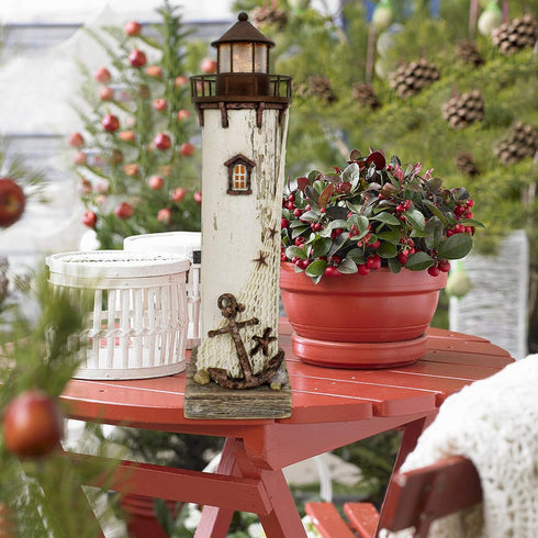 Attraction Design Wooden Lighthouse Decor with Light, Decorative Nautical Lighthouse Nightlight Rustic Ocean Sea Beach