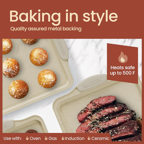 Set Commercial (450 Set 10 BAKKEN Kitchen Oven Baking Pans - Nonstick Gray Coating, Carbon Steel Bakeware with White