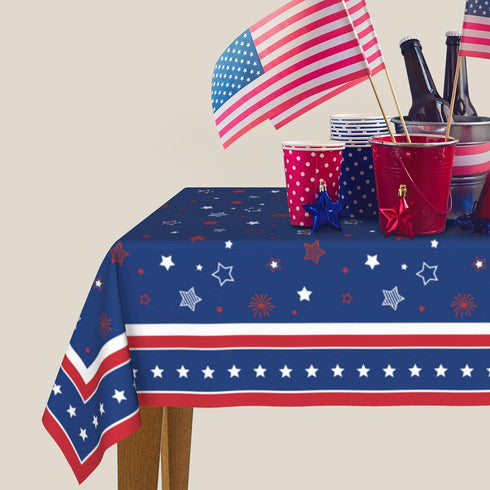 KORVITA Patriotic Rectangle Tablecloth 60x84 Inch Memorial Day Independence Day American Flag Washable