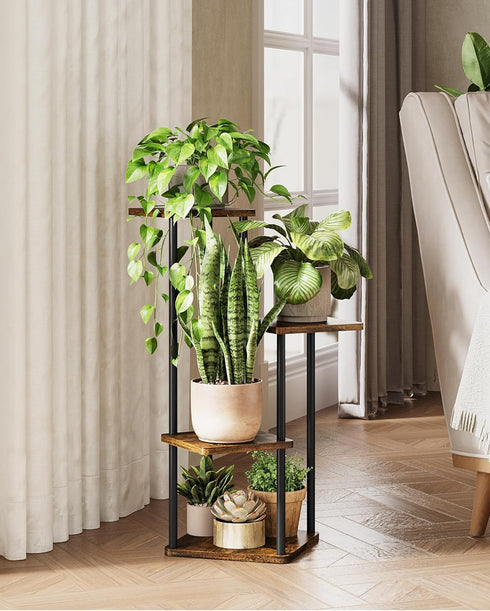 4 GENTINGBRO Tall Plant Stand Indoor Tiered Plant Shelf for Multiple Plants Coner Shelf Stand Wood Plant Stand Metal