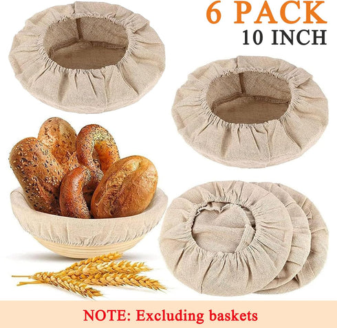 6 Packs Round Bread Proofing Basket Cloth Liner Rattan Baking Dough Basket Cover Natural Rattan Banneton (10 Inch)