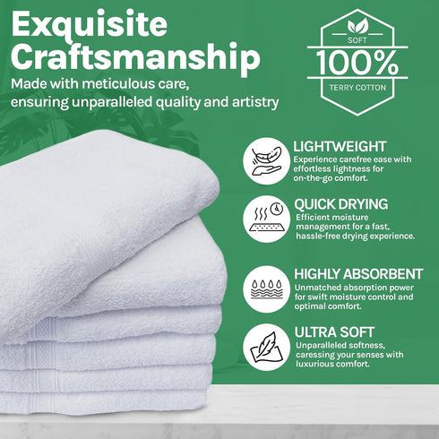 12 Pack 15X25 100% Towels N More Hand Towels - White Soft Cotton Ring Spun Loops - Highly Absorbent and Quick Drying
