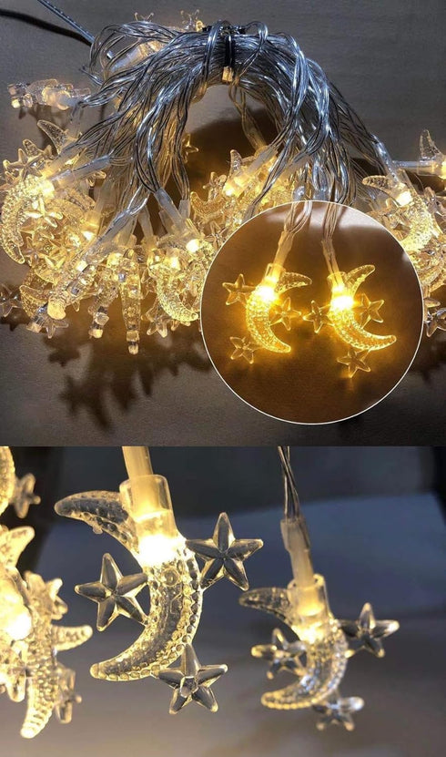 WFGGEH 10ft 20 Moon Star String Lights Plug in, LED Star and Moon Fairy Lights Warm White for Birthday Party Christmas