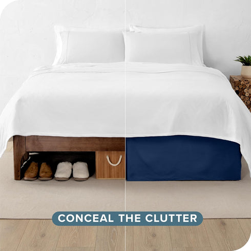 Bare Home Queen Bed Skirt - 15-Inch Tailored Drop, Easy Fit with Center & Corner Pleats (Queen, Dark Blue)