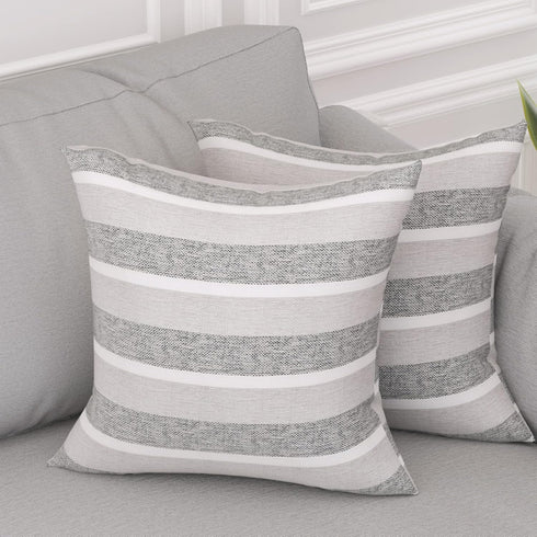 Decorative Classic Retro Stripe Throw Pillow Cover - 18 x 18 Inch, Beige Black Mixed, 2 Pieces