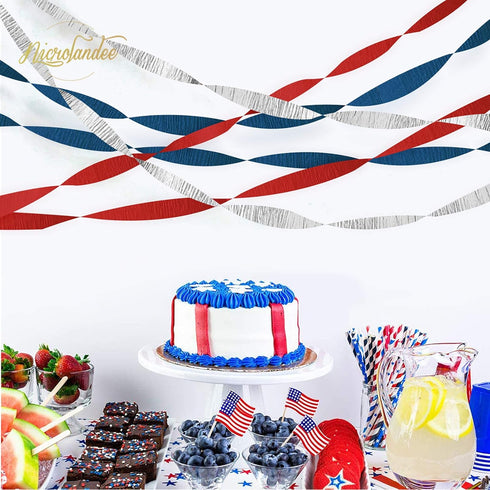 NICROLANDEE Patriotic Decorations - 8 Rolls Red White Blue Crepe Paper Streamers for 4th of July Independence Day