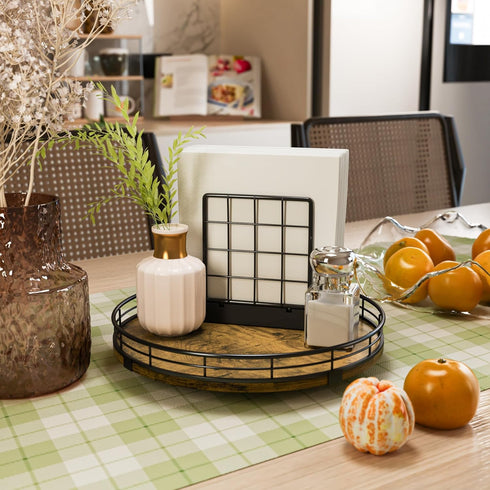 Farmhouse 10" Lazy Susan Turntable Organizer, Round Wooden Storage for Table Top, Kitchen, Bathroom Vanity Tray