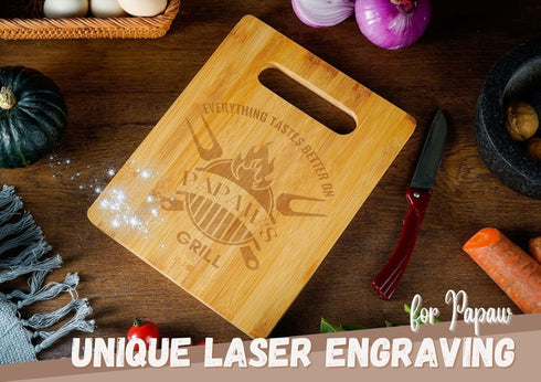 INNObeta Papaw Gifts Bamboo Cutting Board for Grandpa, Chopping Kitchen Cooking Board for Father's Day, Christmas, 11.41"x 8.66", Everything tastes better on Papaw's grill - Papaw Gifts