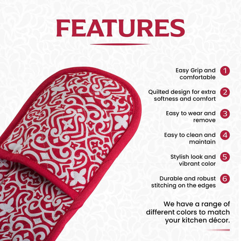 Christmas Red Holiday Double Oven Mitts Gloves | Extra Long & Thick, Heat Resistant | Quilted 1 Piece Oven Gloves |