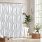 Biscaynebay Extra Long Textured Fabric Shower Curtain 72 W x 84 L, Silver Grey Striped Printed Linen, Machine Washable