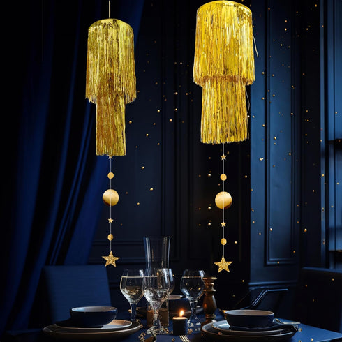 2 Cheerland Gold Tinsel Chandelier Mothers Day Party Decor Tier Haning Fringed Circle Star Garland for Graduation