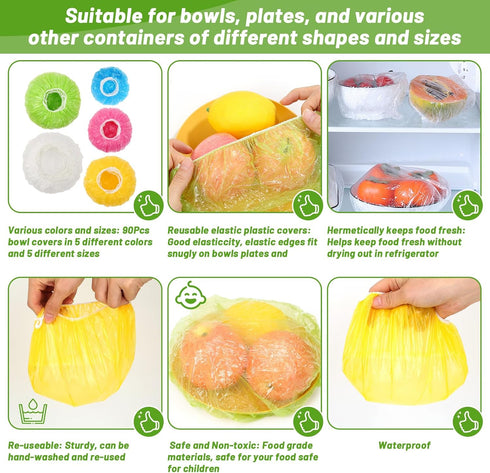 130Pcs Reusable Elastic Food Bowl Storage Covers, Sublaga Bowl Covers in 5 Sizes and Colors, BPA Free