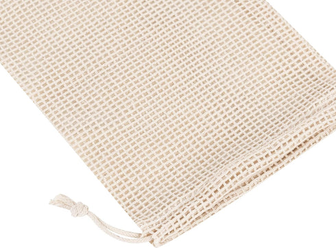 PALTERWEAR 100% Natural Cotton Double Drawstring Mesh Bag - For Herbs, Nuts, Spices, Set of 5