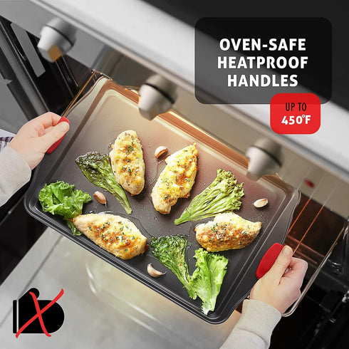 Baking Sheet Set - 2-Piece Cookie Sheet Set with Silicone Handles, Nonstick Steel Baking Pans