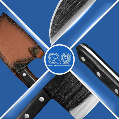 XYJ 6 Inch Serbian Chef Knife with Sheath, Handmade Forged Outdoor Kitchen Butcher Knife