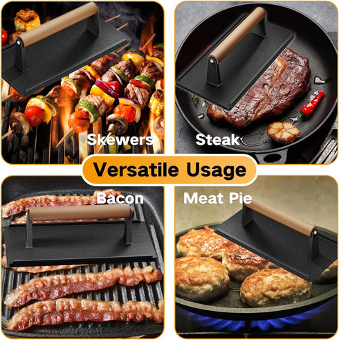 Yoehka 1PCS Cast Iron Grill Press, Heavy Duty Bacon/Burger/Griddle/Chef Press with Wood Handle, Perfectly Grilled