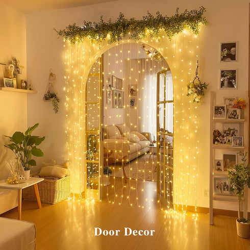 200 8 JMEXSUSS LED Curtain Lights Battery Operated & USB Plug in, Modes Warm White Curtain Hanging String Lights Indoor